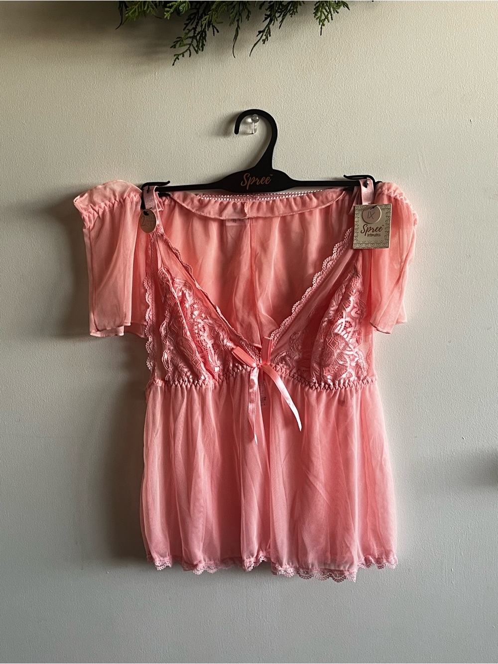 Spree Romantic Lace-Trim Chemise in Soft Pink and shorts